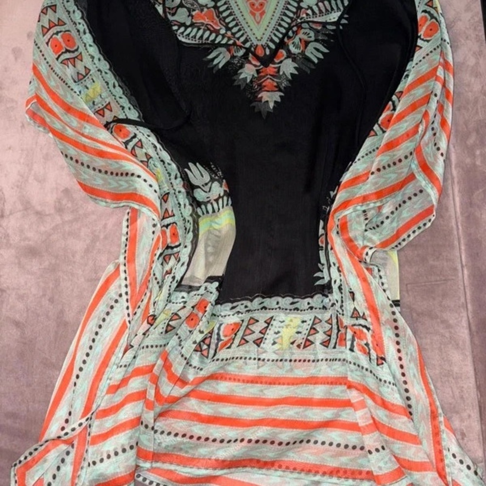 Lightweight Coral & Mint Striped Women’s Swim Coverup